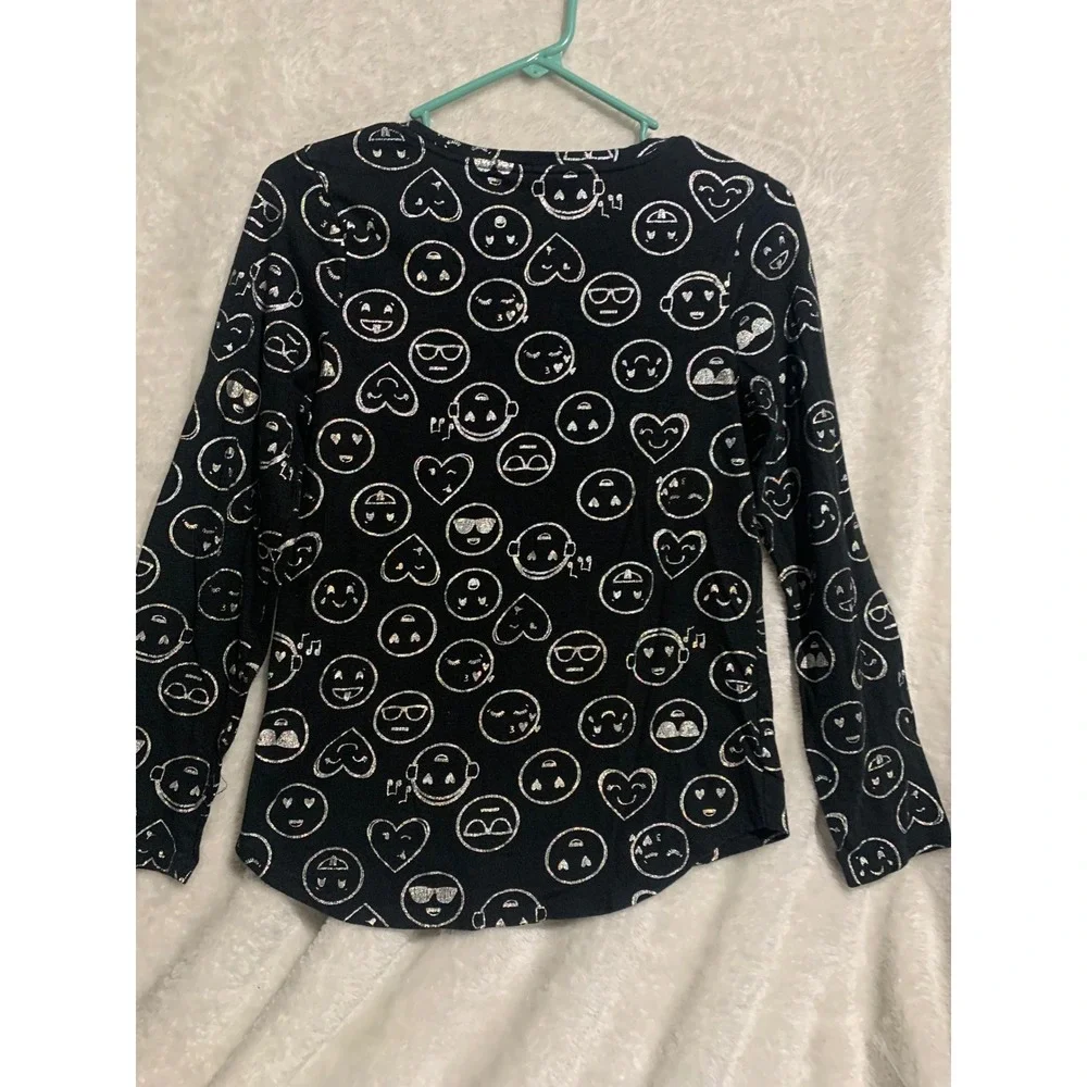SO Cutest Tee Girls Black Silver Glitter Emoji Long Sleeve Shirt Size 16 Relaxed